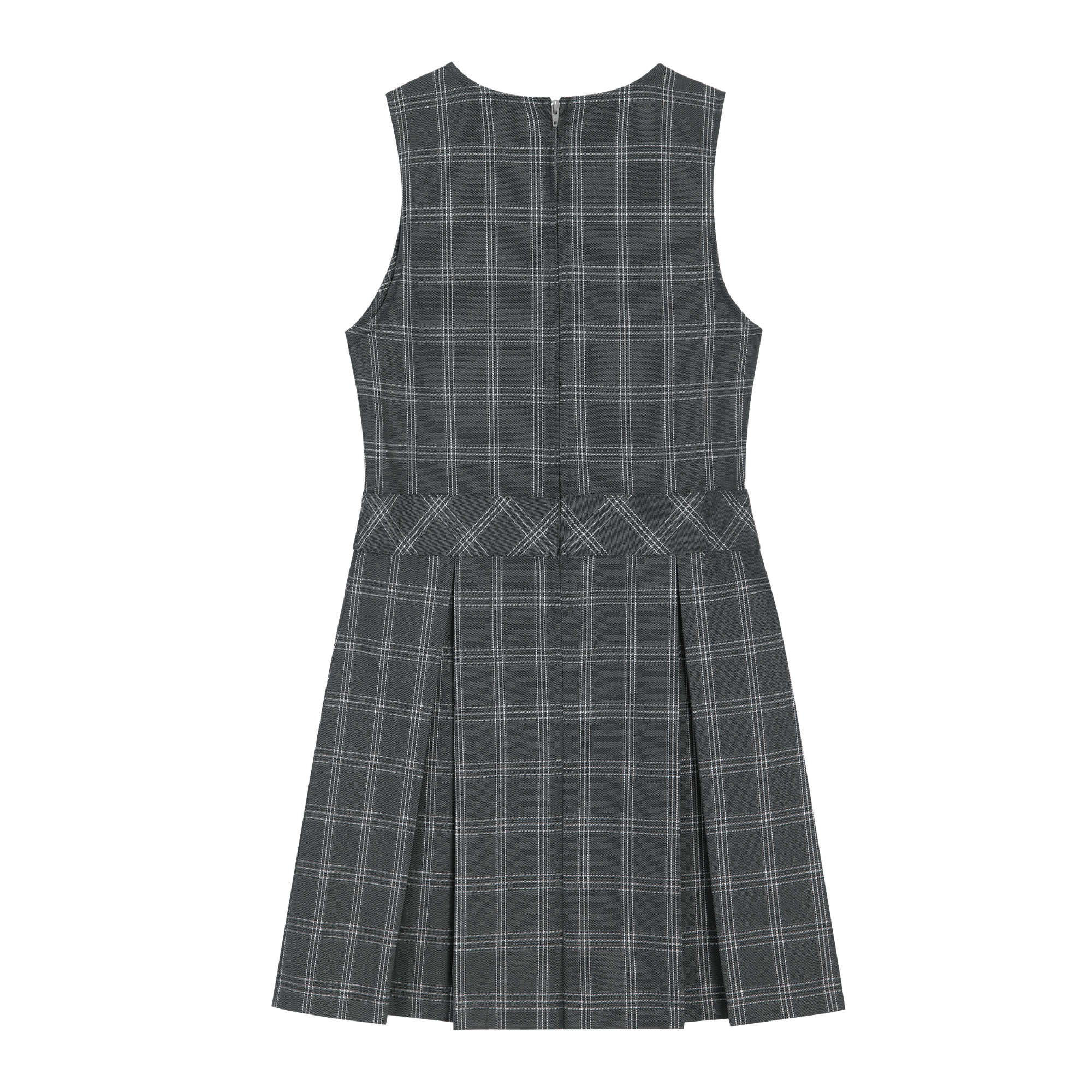 Everanne girls' grey plaid school uniform jumper dress with pleated skirt, perfect for school or casual wear.