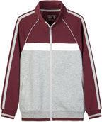 Everanne youth sports zip-up jacket with stand collar and colorblock red stripes, ideal for active wear and athletic activities.