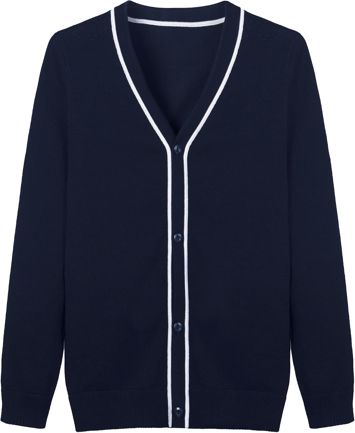 Everanne striped cardigan sweater with contrast collar and windproof cuffs, stylish and warm for casual wear.
