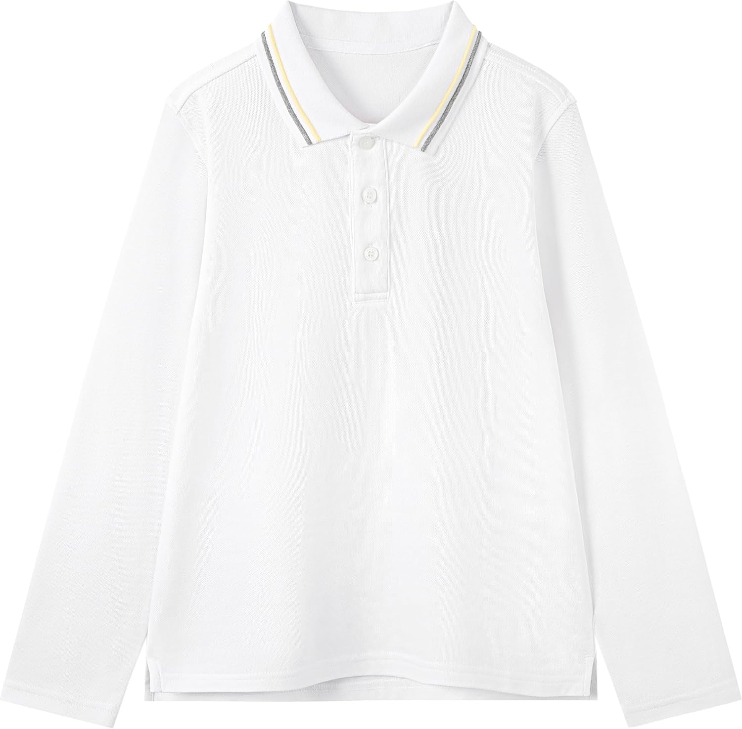 Everanne unisex white cotton blend long sleeve polo shirt with ribbed collar, casual and comfortable men's and women's polo top
