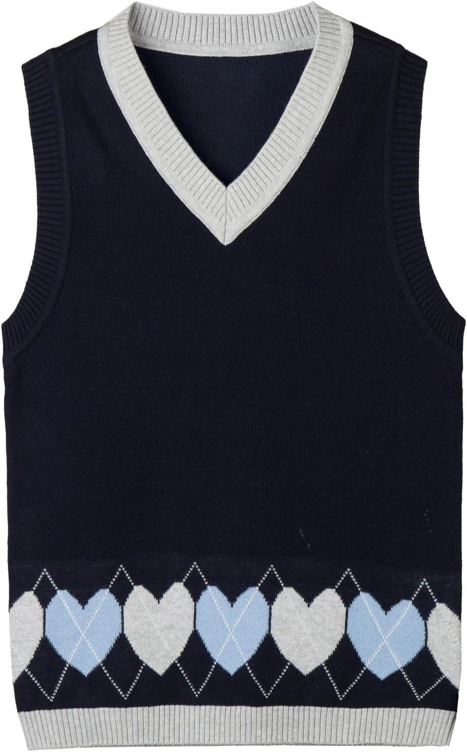 Everanne toddler girl sweater vest with heart pattern, V-neck, sleeveless, soft cotton knit, suitable for school and casual wear