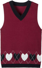 Everanne toddler girl red heart knit sweater vest with v-neck, sleeveless cotton tank top, soft and cute for school outfits