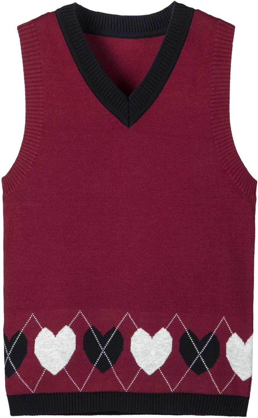 Everanne toddler girl red heart knit sweater vest with v-neck, sleeveless cotton tank top, soft and cute for school outfits