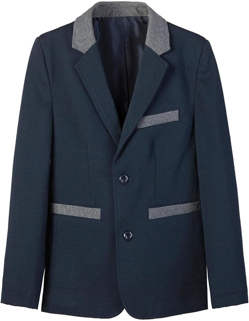 Everanne boys' fabric blazer featuring flat suit collar, durable stitching, rear vent, and smooth lining, designed for stylish tops.