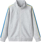 Everanne youth sports zip-up jacket with stand collar and contrast stripe in grey, made for active wear and casual style.