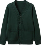 Everanne unisex green cotton cardigan sweater with V-neck, windproof cuffs, and knit design, suitable for casual wear.
