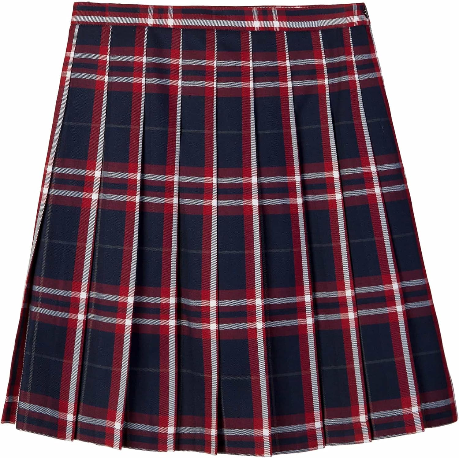 Everanne girls' woven checkered pleated skirt with dual waist YKK zipper, stylish and comfortable for school or casual wear.