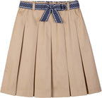 Beige Everanne girls' mini skirt with bow tie belt, lightweight twill fabric, perfect for school or casual wear.