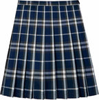 Everanne girls' navy and white woven checkered pleated skirt with dual waist YKK zipper, stylish and comfortable for school or casual wear.