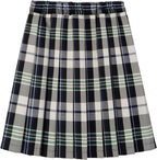 Everanne girls' woven checkered pleated skirt in navy and off-white with dual waist YKK zipper, stylish and comfortable for school wear.