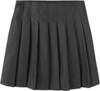 Everanne girls' pleated school uniform skirt with elastic waist and organic lining in grey, designed for comfortable school wear.