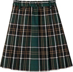 Everanne girls' woven checkered pleated skirt in dark green and yellow with dual waist YKK zipper, stylish and comfortable for school.