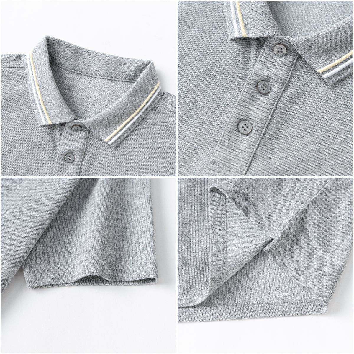 Everanne unisex kids short sleeve polo shirt in gray cotton blend piqué mesh fabric, casual and comfortable for children.
