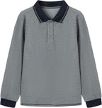 Everanne unisex cotton blend long sleeve polo shirt with ribbed collar, shown in a close-up view of the fabric and collar detail.