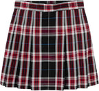 Everanne girls' woven checkered pleated skirt in navy, red, and white with dual waist YKK zipper, stylish school uniform skirt.