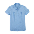 Everanne girls short-sleeve summer shirt with puff sleeves in blue, casual top for warm weather, stylish and comfortable.