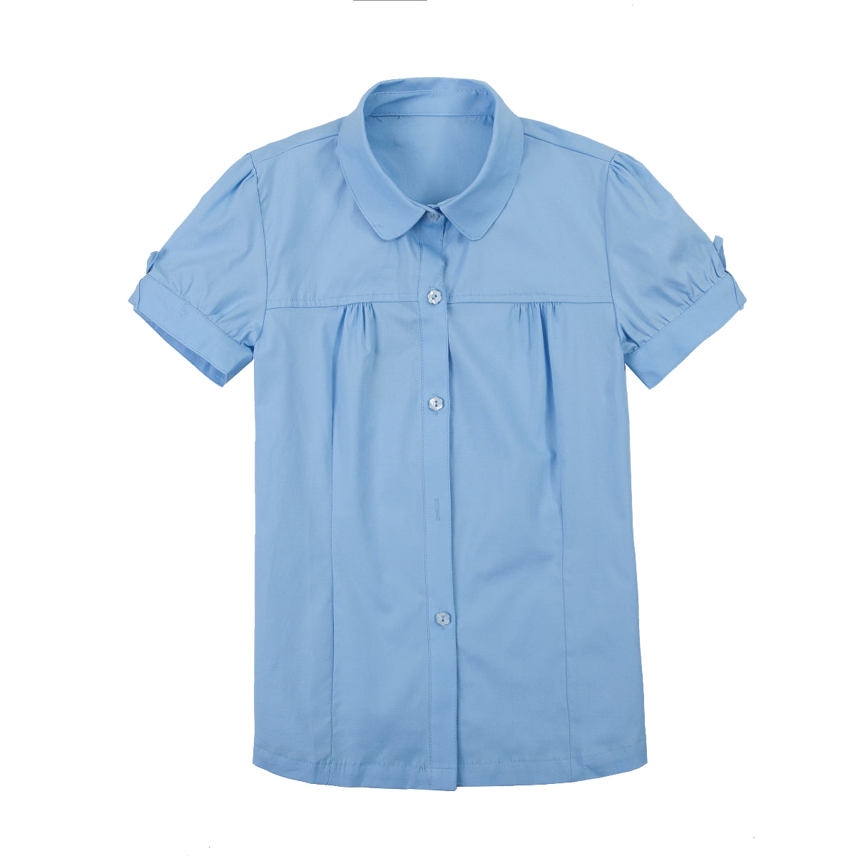 Everanne girls short-sleeve summer shirt with puff sleeves in blue, casual top for warm weather, stylish and comfortable.