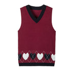 Everanne Toddler Girl Sweater Vest Heart Cute V-Neck Knit Sleeveless Soft Cotton School Outfit red