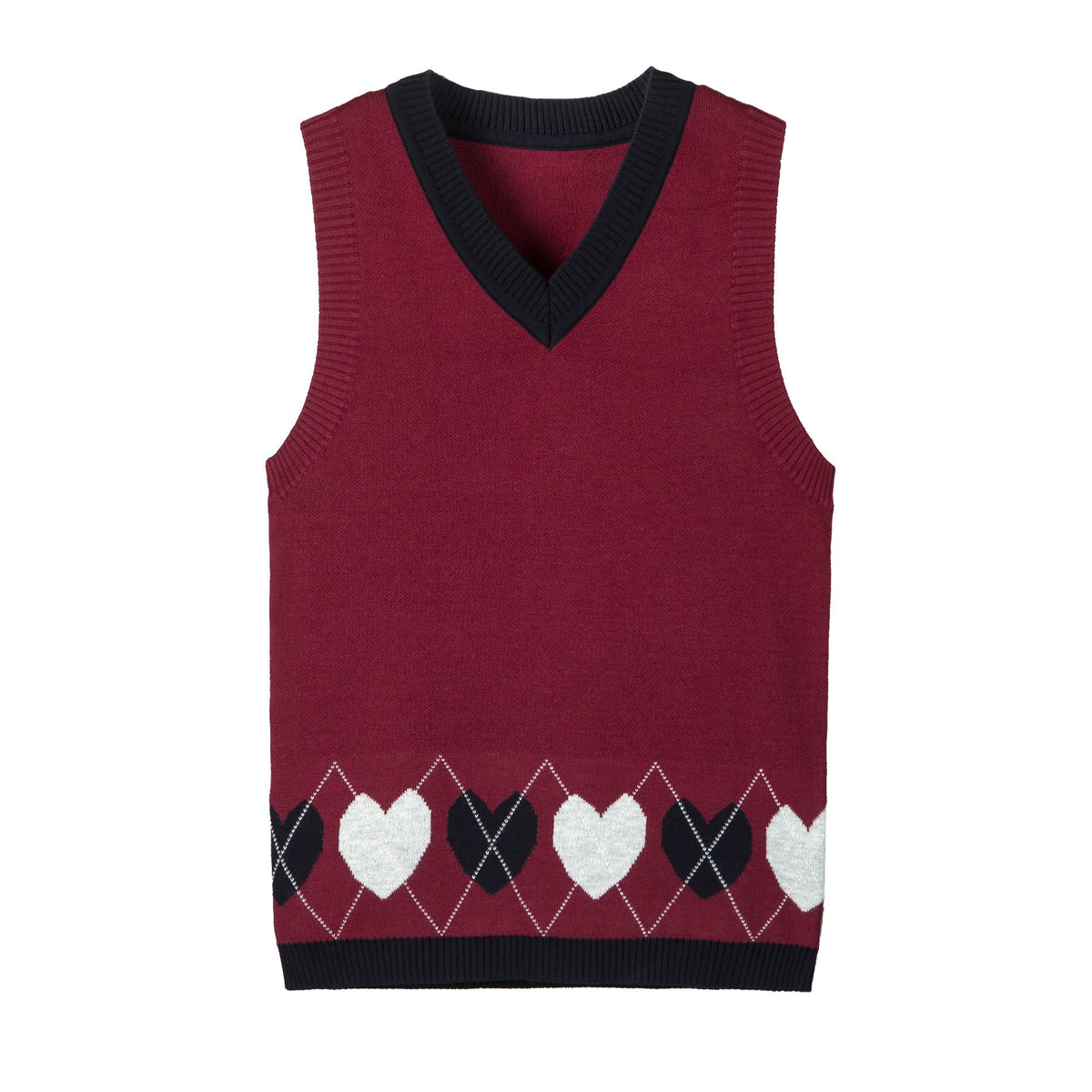 Everanne Toddler Girl Sweater Vest Heart Cute V-Neck Knit Sleeveless Soft Cotton School Outfit red