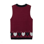 Everanne Toddler Girl Sweater Vest Heart Cute V-Neck Knit Sleeveless Soft Cotton School Outfit red