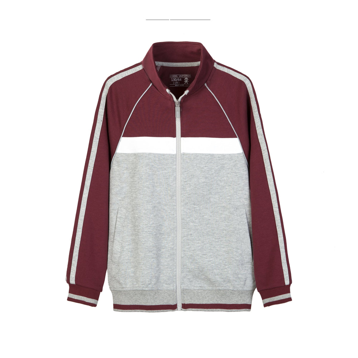 Everanne Youth Sports Zip-Up Jacket with Stand Collar Colorblock Stripes Red
