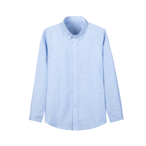Everanne boys light blue 100% cotton Oxford long sleeve shirt with button-down collar