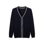 Everanne Striped Cardigan Sweater with Refined Contrast Collar and Windproof Cuffs