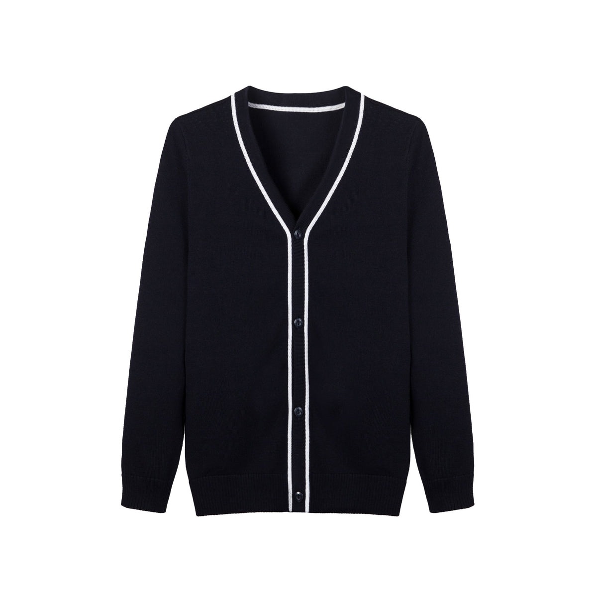 Everanne Striped Cardigan Sweater with Refined Contrast Collar and Windproof Cuffs