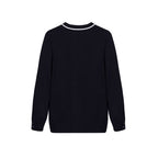 Everanne Striped Cardigan Sweater with Refined Contrast Collar and Windproof Cuffs