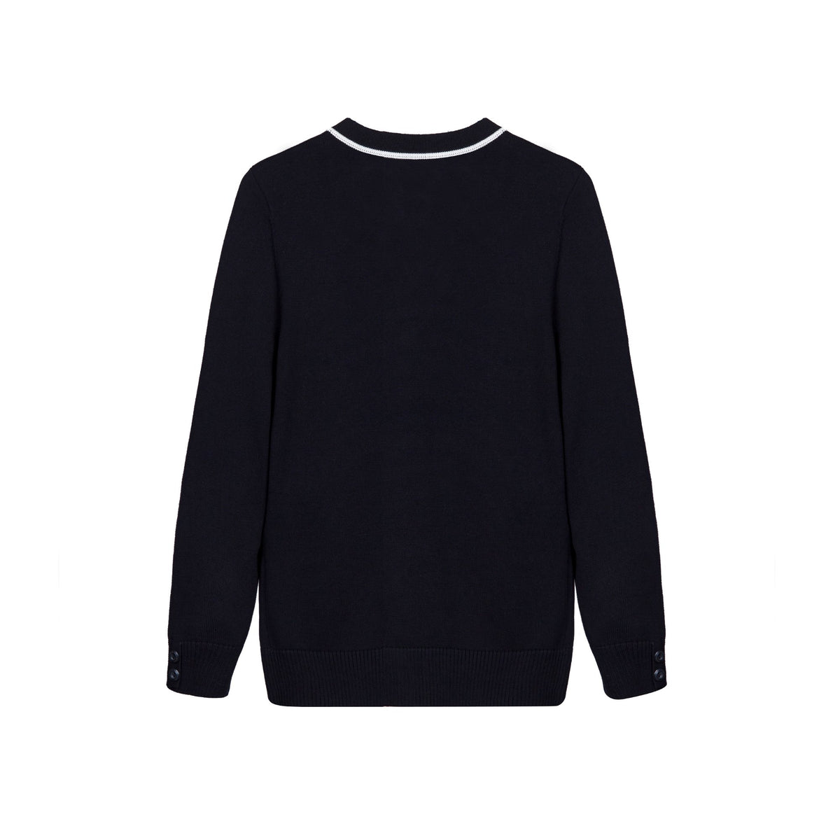 Everanne Striped Cardigan Sweater with Refined Contrast Collar and Windproof Cuffs