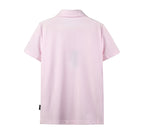 Pink girls' short-sleeve T-shirt by Everanne featuring a pique mesh fabric, crew neck, and bow detail.