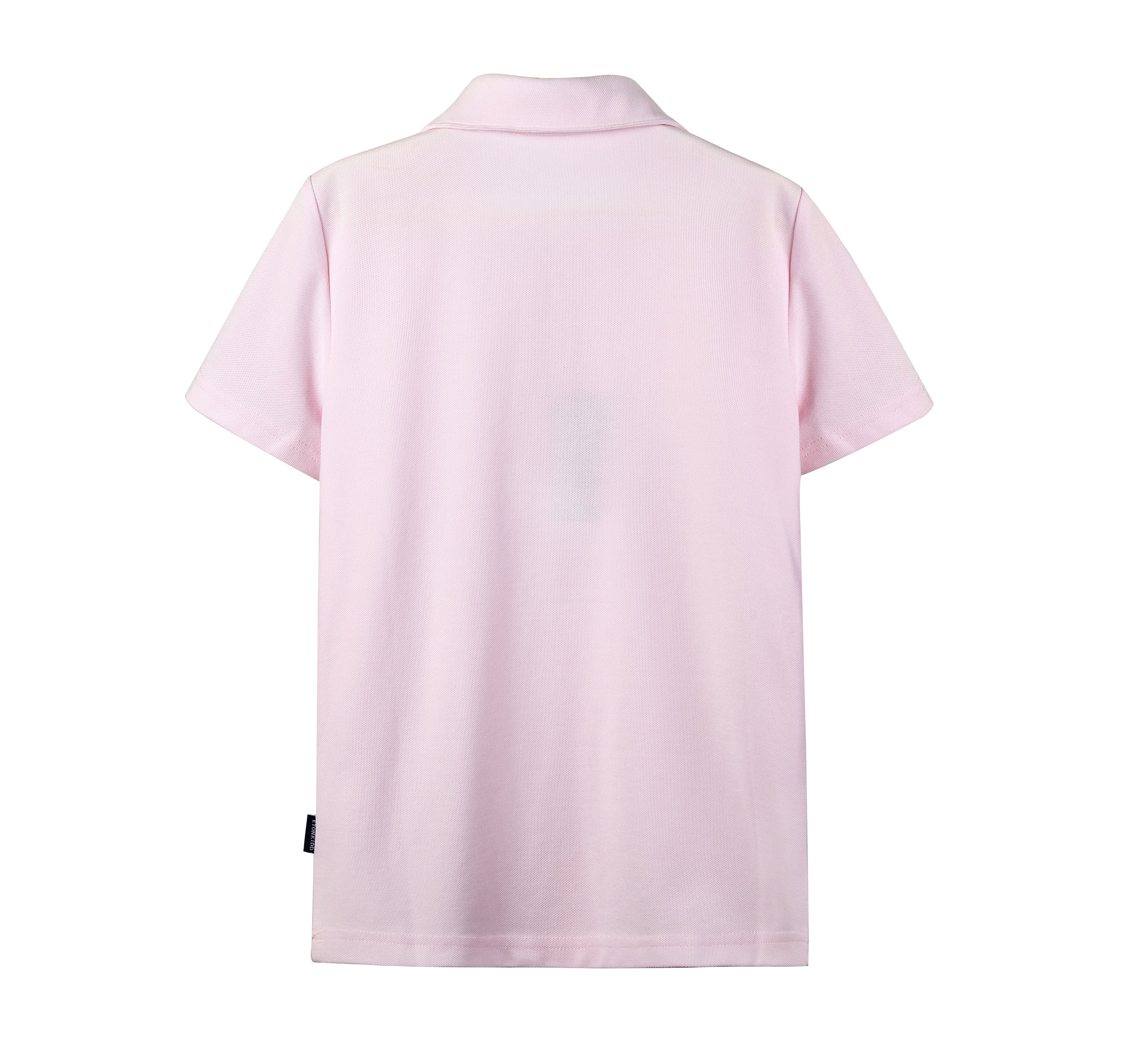 Pink girls' short-sleeve T-shirt by Everanne featuring a pique mesh fabric, crew neck, and bow detail.