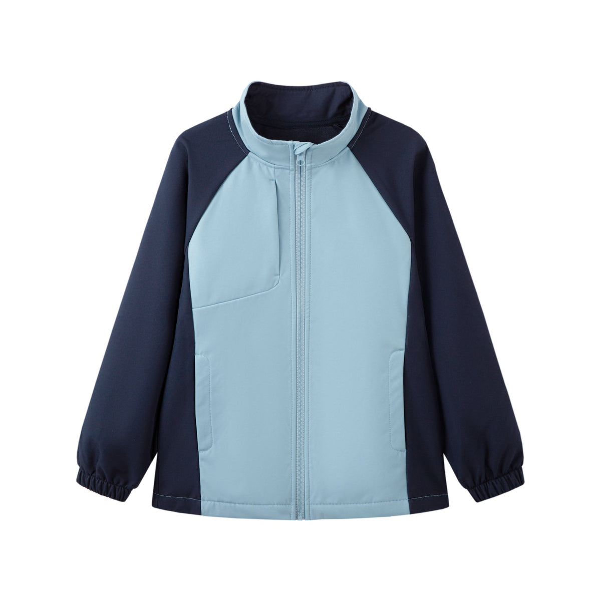 Everanne youth athletic zip-up jacket with stand collar and zipped chest pocket.