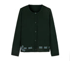 Everanne Girls Cotton Bow Cardigan Sweater with Round Collar Waist Detail Green