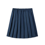 Blue girls pleated school uniform skirt with elastic waist and organic lining