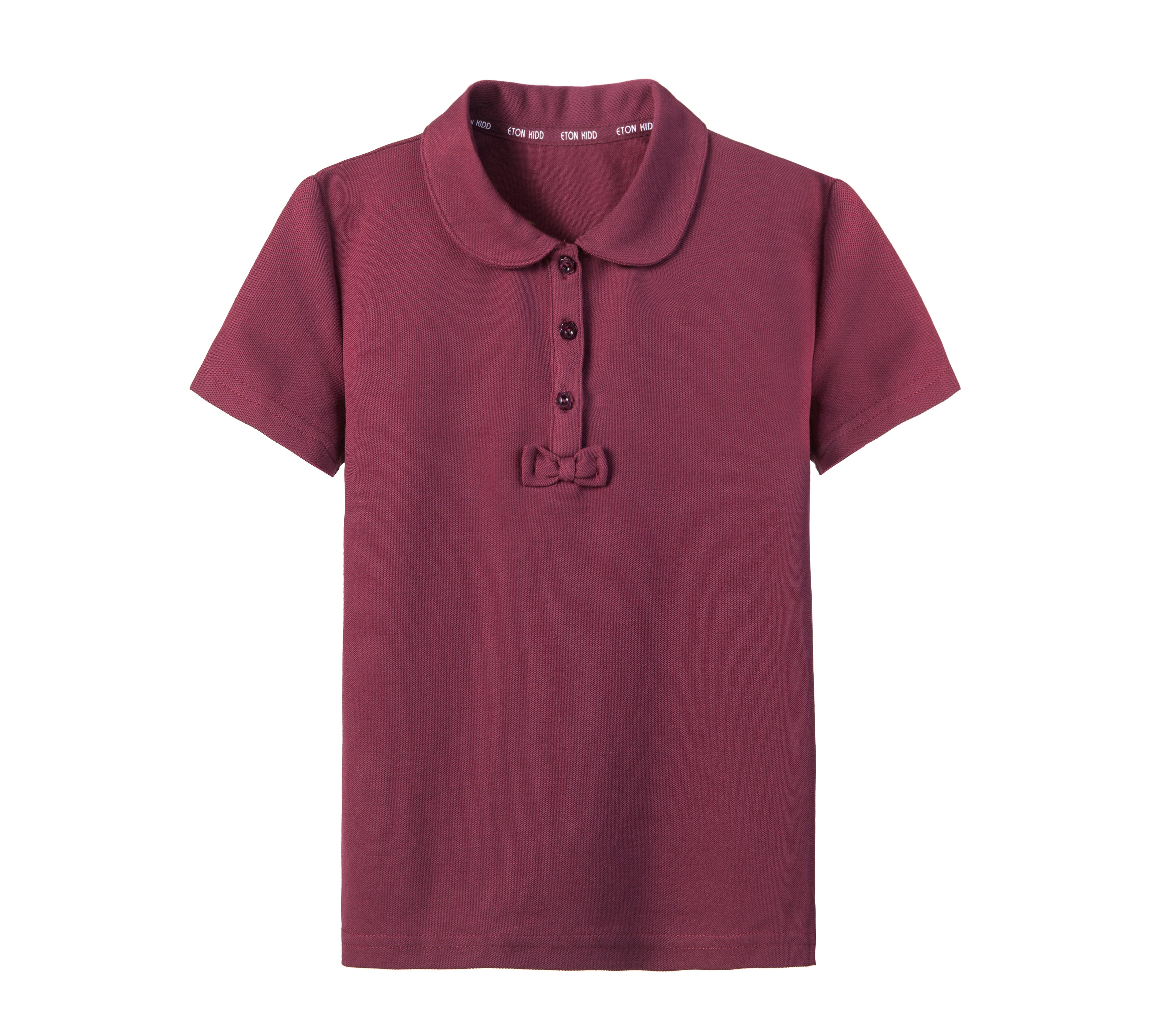 Girls red short-sleeve T-shirt by Everanne, pique mesh crew neck with bow detail, casual top for kids.