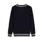 Everanne Striped Cardigan Sweater with Refined Contrast Collar and Windproof Cuffs
