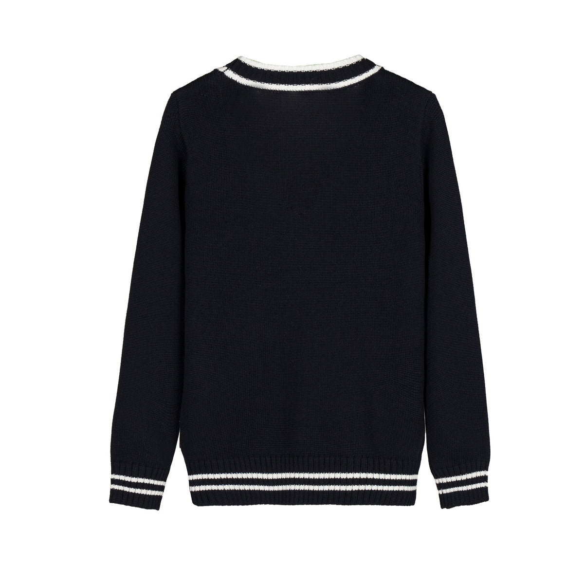 Everanne Striped Cardigan Sweater with Refined Contrast Collar and Windproof Cuffs
