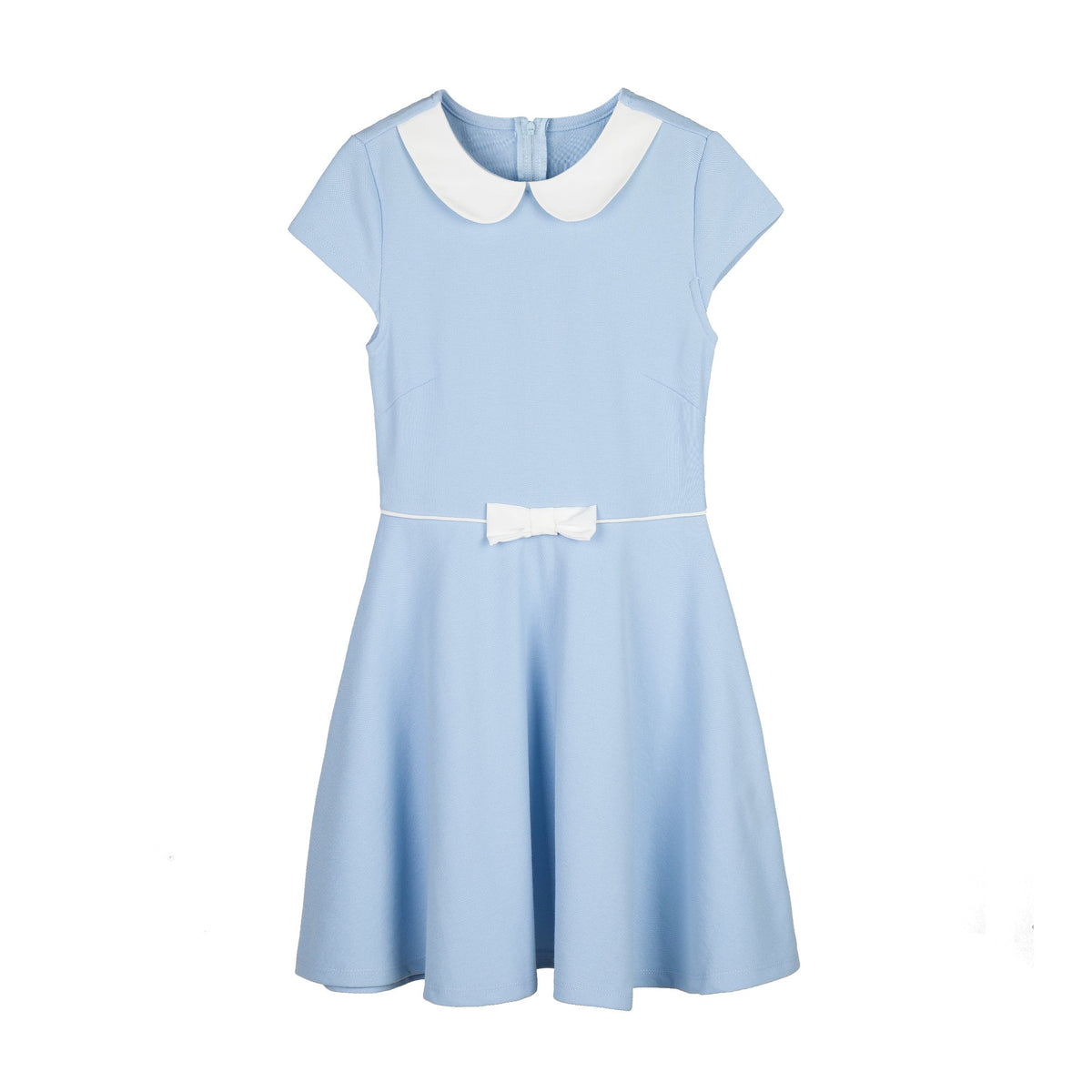 Everanne Girls Piqué Short Sleeve Dress V-Neck Peter Pan Collar Bow