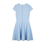 Everanne Girls Piqué Short Sleeve Dress V-Neck Peter Pan Collar Bow