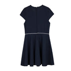 Everanne Girls Piqué Short Sleeve Dress V-Neck Peter Pan Collar Bow Blue