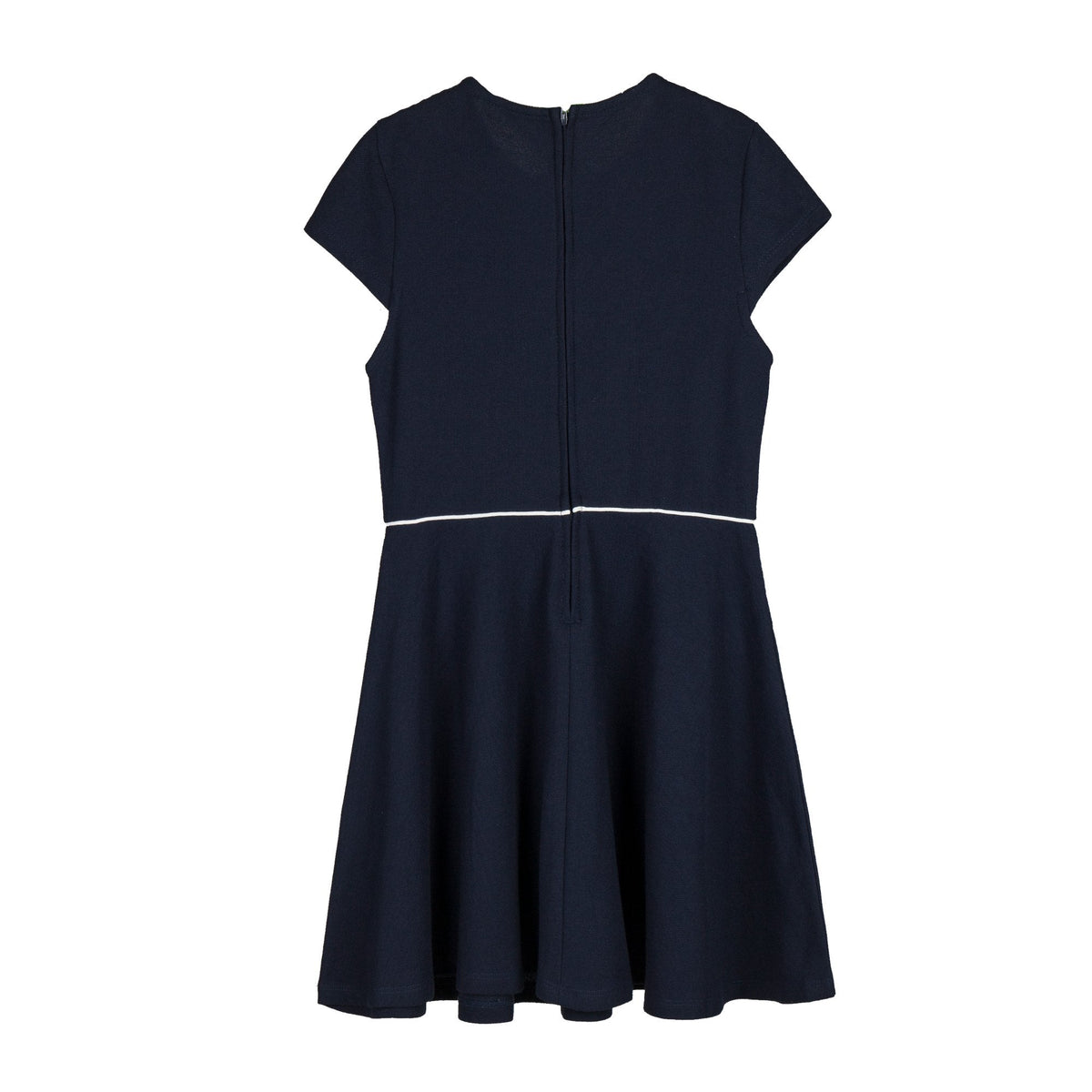 Everanne Girls Piqué Short Sleeve Dress V-Neck Peter Pan Collar Bow Blue
