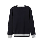 Back view of Everanne unisex black V-neck sweater showing the relaxed fit and ribbed hem.