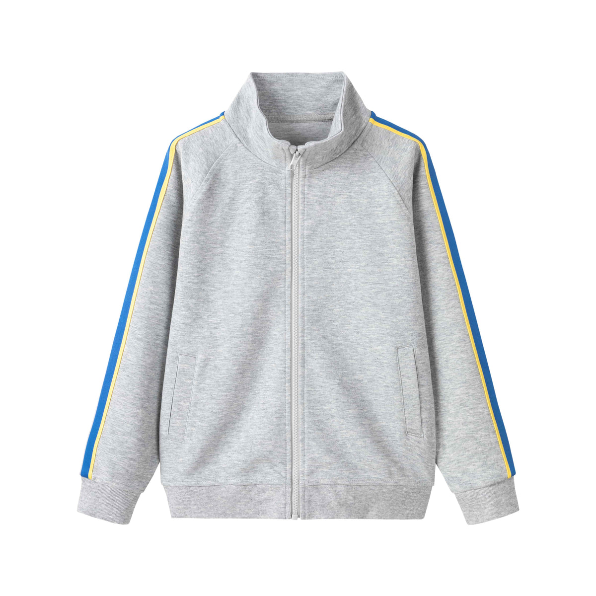 Everanne Youth Sports Zip-Up Jacket with Stand Collar Contrast Stripe Grey