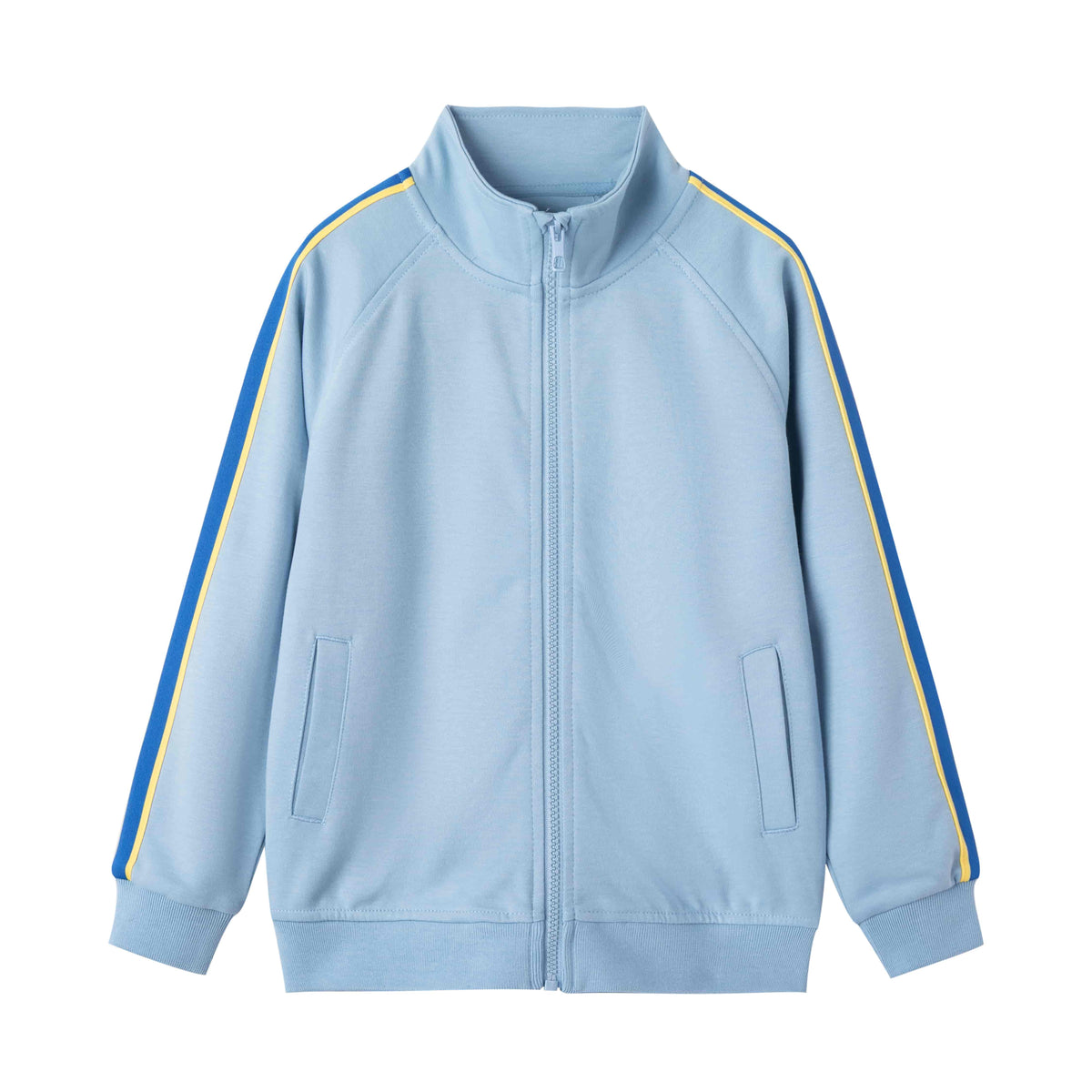 Everanne Youth Sports Zip-Up Jacket with Stand Collar Contrast Stripe Blue