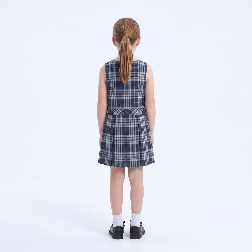 EVERANNE Girls' Plaid School Uniform Jumper Dress with Pleated Skirt Navy