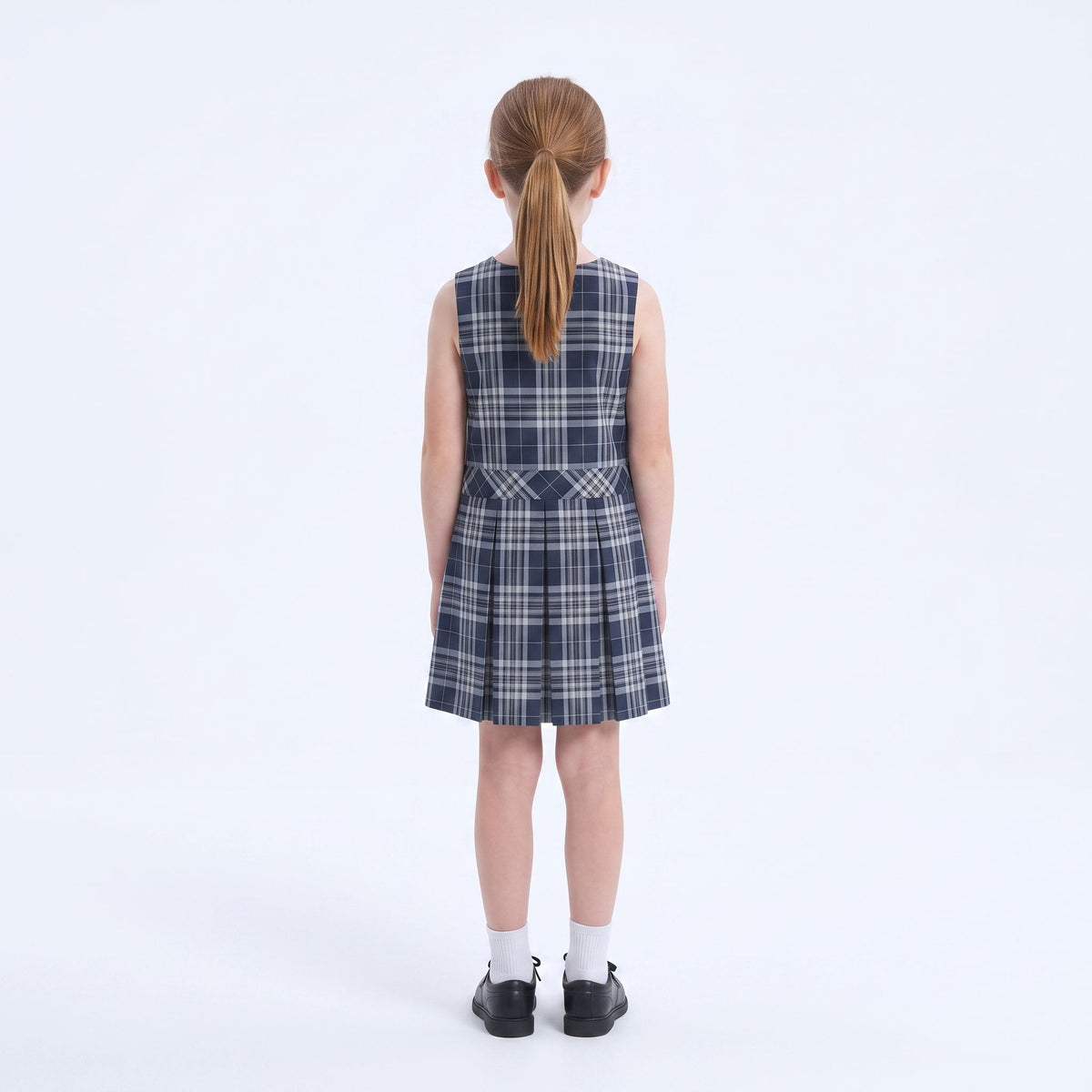 EVERANNE Girls' Plaid School Uniform Jumper Dress with Pleated Skirt Navy