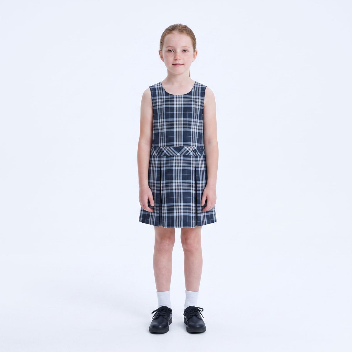EVERANNE Girls' Plaid School Uniform Jumper Dress with Pleated Skirt Navy