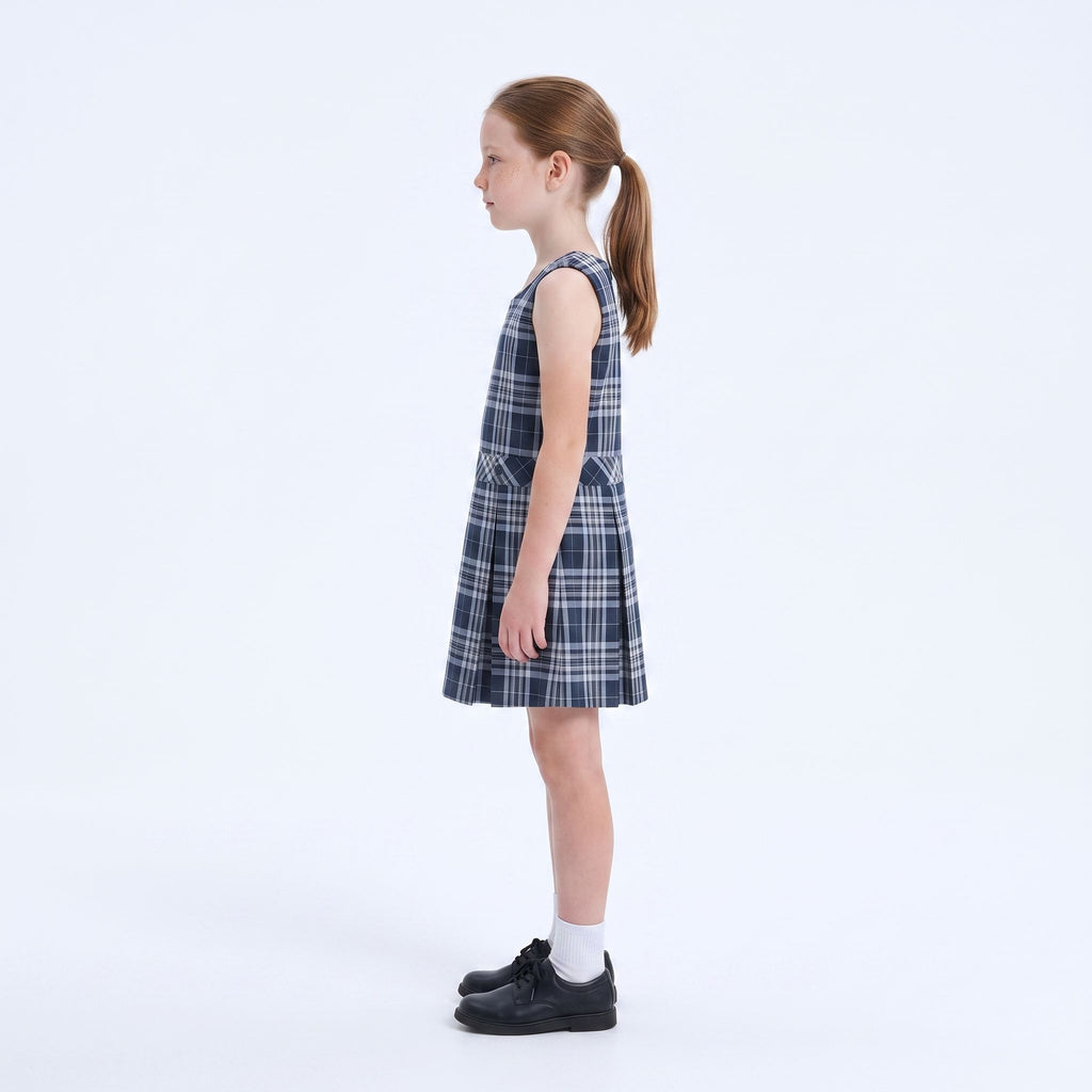 EVERANNE Girls' Plaid School Uniform Jumper Dress with Pleated Skirt Navy