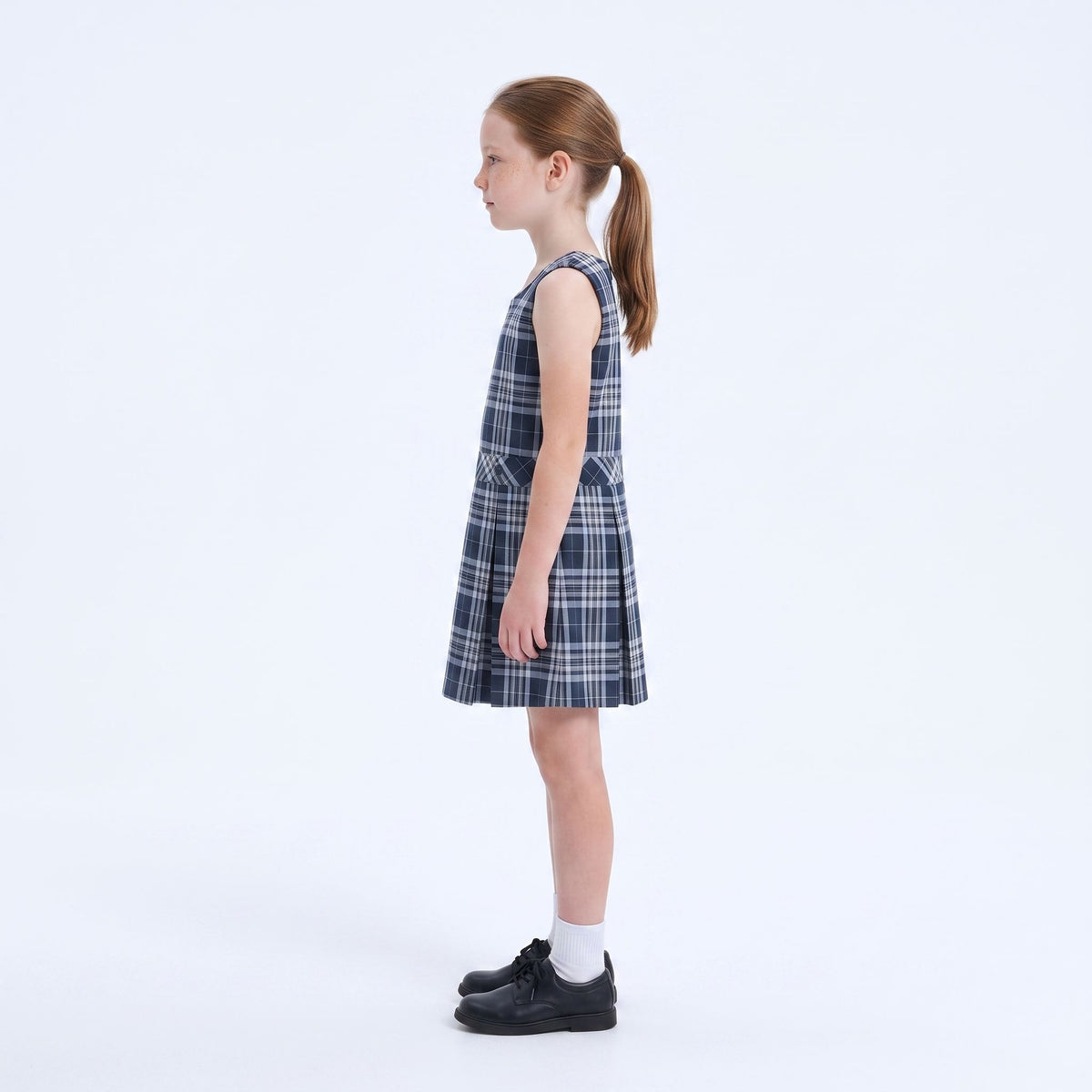 EVERANNE Girls' Plaid School Uniform Jumper Dress with Pleated Skirt Navy